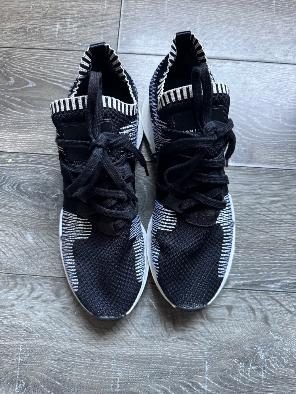 adidas Black and White Knit Running Sneakers EQT